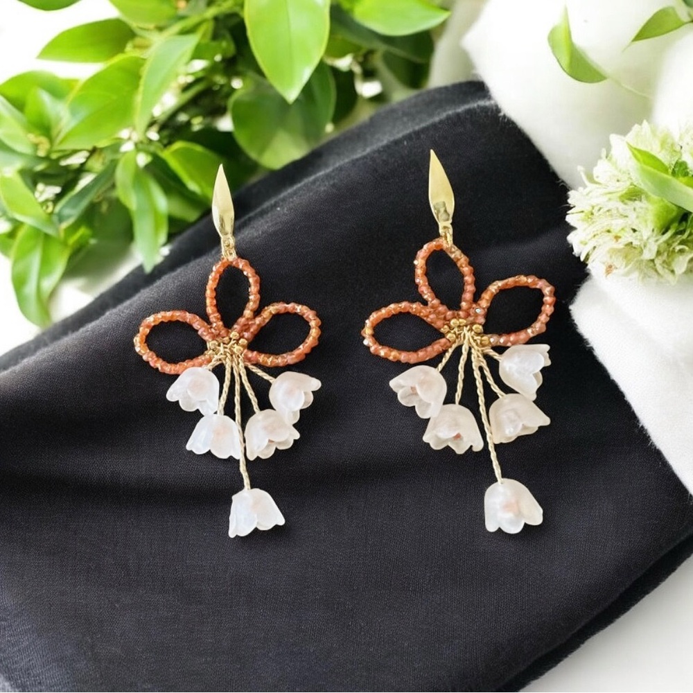 Elegant Floral Drop Earrings with Beads